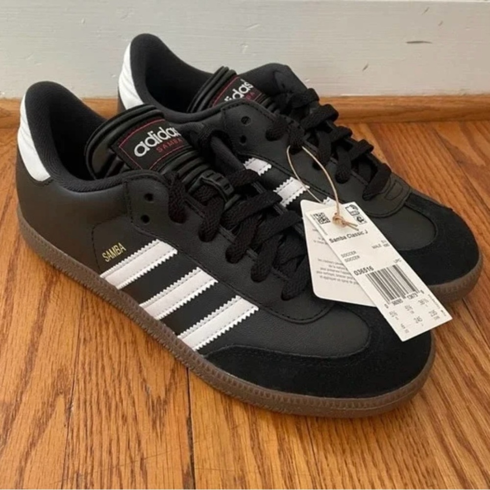 Adidas Samba Classic Leather Sneakers Black Light Brown Soles Women's 7.5